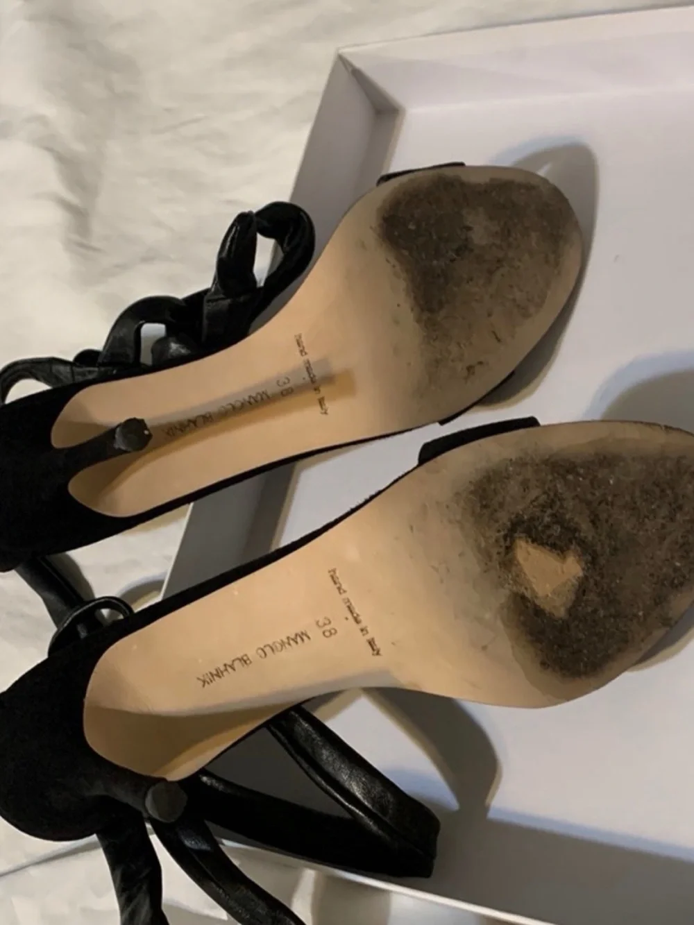 Manolo Blahnik Black Wrap-Ankle Stiletto Sandals